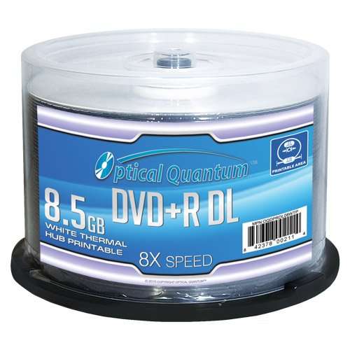 Optical Quantum 8X 8.5GB DVD R Double Layer Blank Disc White Thermal Hub Printable 50 pcs 1