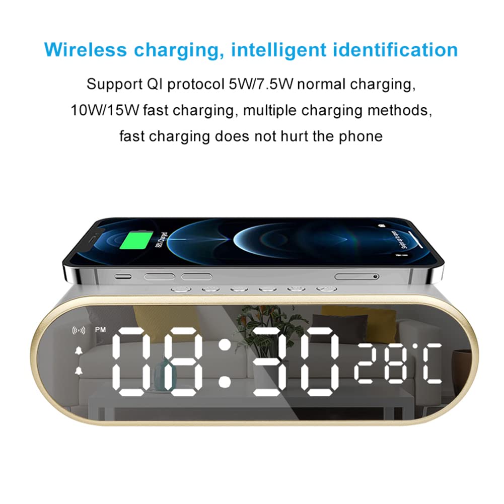 Lipzie Digital Alarm Clock with Wireless Charging, 0-100% Adjustable Brightness Dimmer and Alarm Volume, Weekday/Weekend Mode, Dual Alarm, Snooze, 12/24H, Wood LED Clock for Bedroom 3