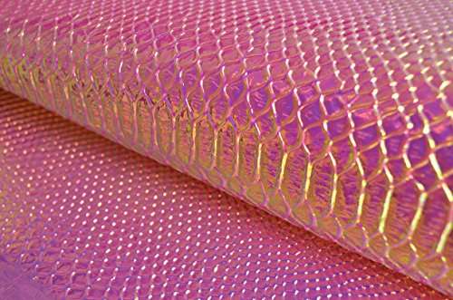 Wento 18” x 54”Fuschia Snake Skin Holographic Faux Leather Fabric,Shiny Snake Skin PU Leather,Stiff Material Holographic Snake Skin… 2