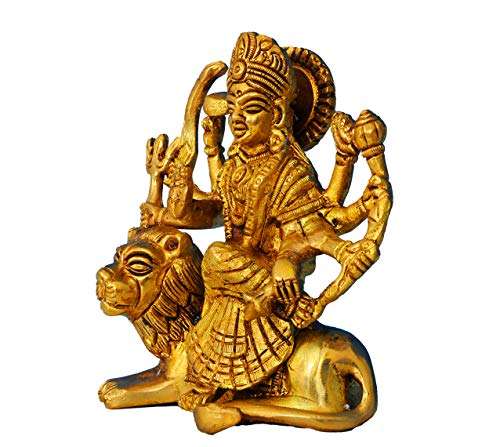 RAJ BHARATHAM Durga Amman / Matha Standing Along with Her Lion Idol Statue for Puja, Home Decoration, Mandir Temple Size 12 cm Weight Approx 900 Grams 5