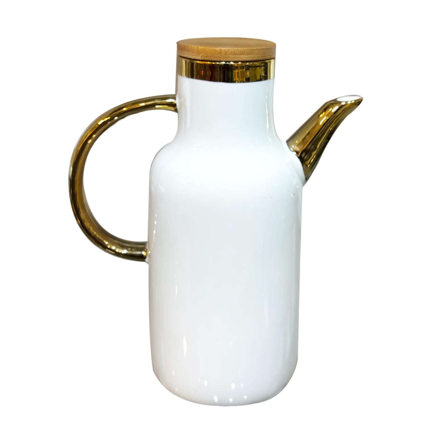 Lemon Tree Ceramic Oil & Beverage Pot With Wooden Spillproof Airtight Lid For Oils, Vinegar, Accompaniments,Juice, Beverages, Tea & Coffee (White) 1