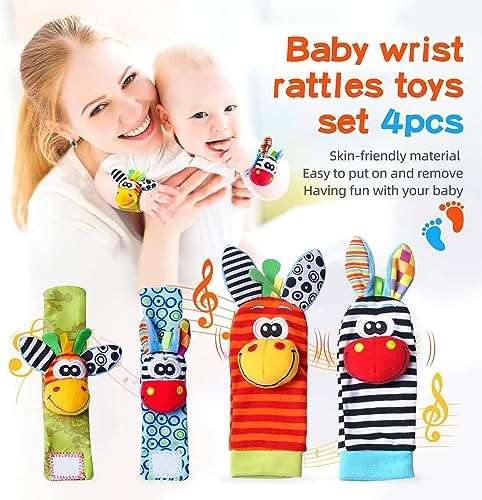 Urdhva Retail Rattles- Newborn Toys For Baby Boy Or Girl-Sensory And Brain Development Infant Cotton Toys-Hand & Foot Rattles Suitable For 0-3,3-6,6-12 Months Babies(Baby-Rattle-01),Multi Color 4
