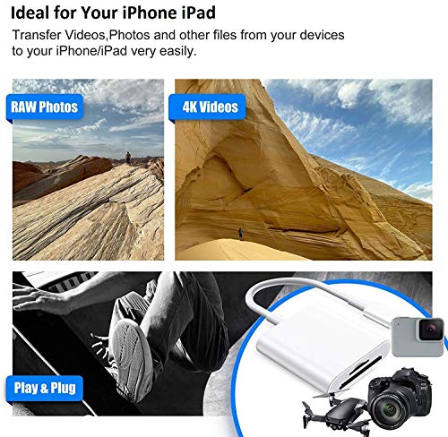 SD Card Reader for iPhone iPad, Apple MFi Certified iPhone SD/Micro SD Card Reader Adapter Cable with Dual Slots for SLR Cameras, Trail Game Camera Viewer, Memory Card Reader for iPhone, Plug and Play 2