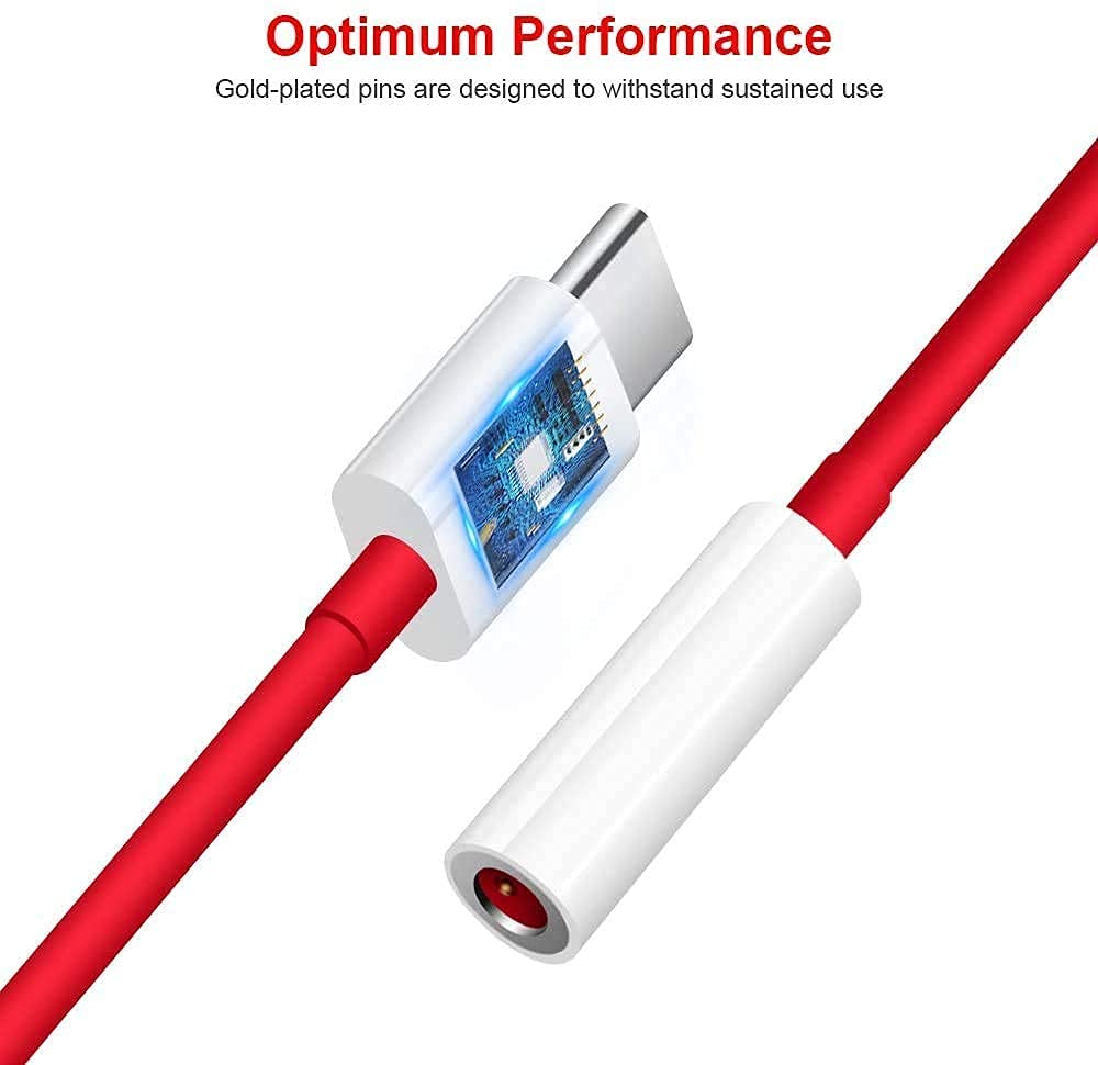 GO SHOPS OnePlus Type C to 3.5 mm Jack Audio Connector Noise Cancelling Headphones Jack Converter Splitter Audio Adapter for One Plus 8T/8/7/7 Pro / 1+6/1+6T, All Pro & Type-C Devices - RED 4