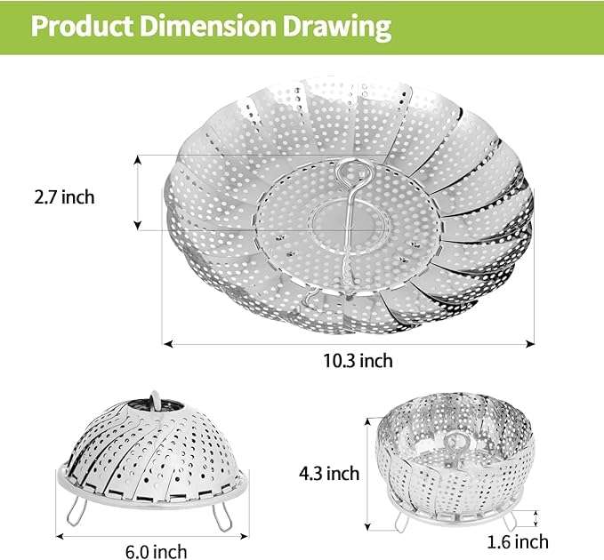 EarthBliss Stainless Steel Foldable Vegetable Steamer Basket | Expandable Steaming Basket for Idli, Momos, Eggs & Vegetables | Fits Cooker, Pot & Pan 3