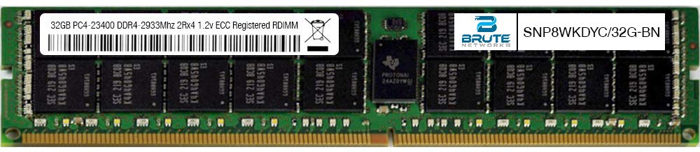 Brute Networks SNP8WKDYC/32G-BN - 32GB DDR4-2933MHz 2Rx4 ECC Registered RDIMM (Compatible with OEM PN# SNP8WKDYC/32G) 1
