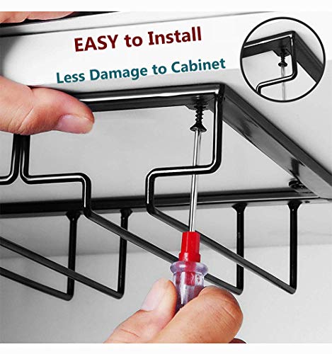 hodzumrac Wine Glass Rack under Cabinet Stemware Rack, Wine Glass Holder Organizer for Cabinet Kitchen Bar Glasses Storage Hanger 4
