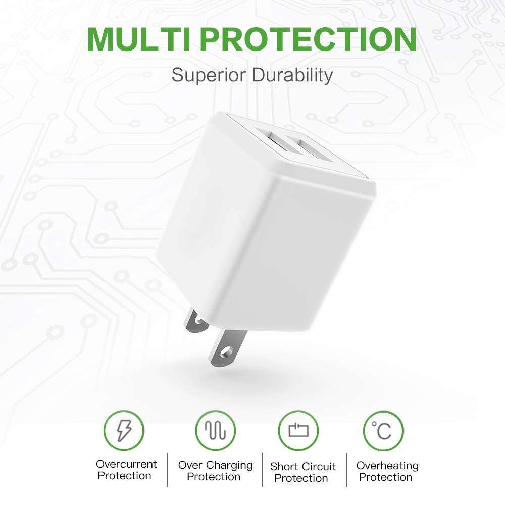 Wall Charger, 2.1A 12W Dual Port Portable Universal USB Wall Charger for Apple iPhone,iPad, Samsung Galaxy, HTC Nexus Moto BlackBerry, Bluetooth Speaker Headset & Power Bank, White (2-Pack) 3
