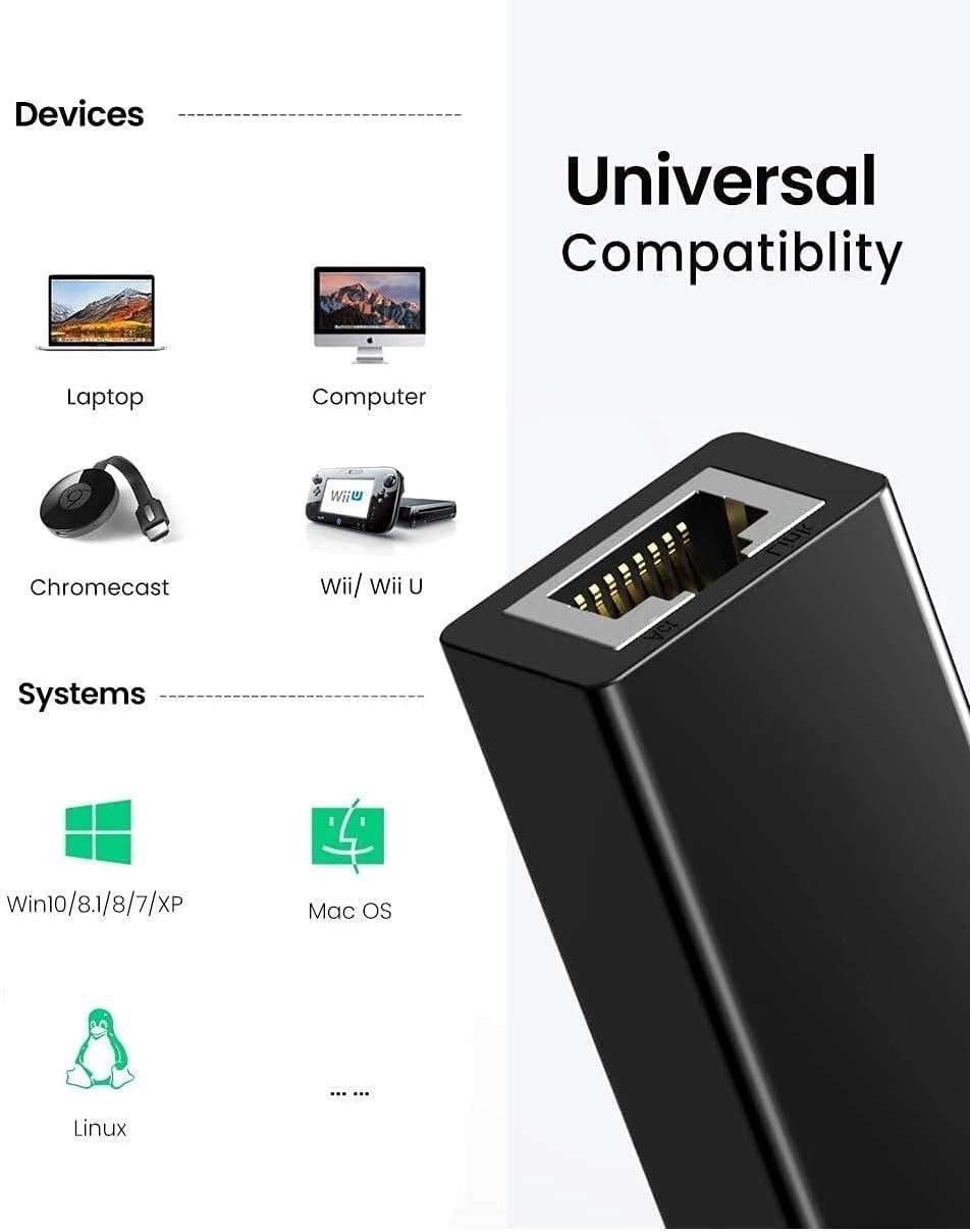 HDF USB to Rj45 Ethernet Adapter, USB to 10/100/1000 Gigabit Ethernet LAN Network Adapter Compatible for Desktop, Router, Tablet & Modem (Black) 6