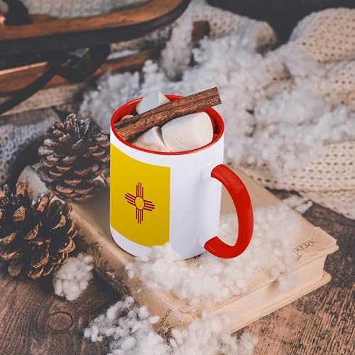 3dRose Flag of New Mexico - US American United State of America USA - red sun symbol of the Zia on yellow 11oz Two-Tone Red Mug 6