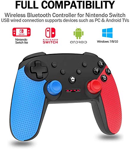 DigitCont Switch Pro Controller compatible with Switch Wireless Pro Switch Controller 6-axis Turbo Function Adjustable Dual Vibration motor Multi-function Joystick for Switch Black Red Blue 4