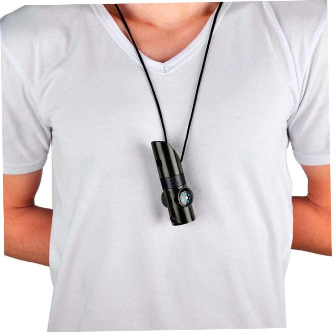 OnIUeZky Function Whistle Survival Emergency Green Tool with Thermometer Compass LED Light Magnifier Mirror for Camping Hiking Outdoor. 6