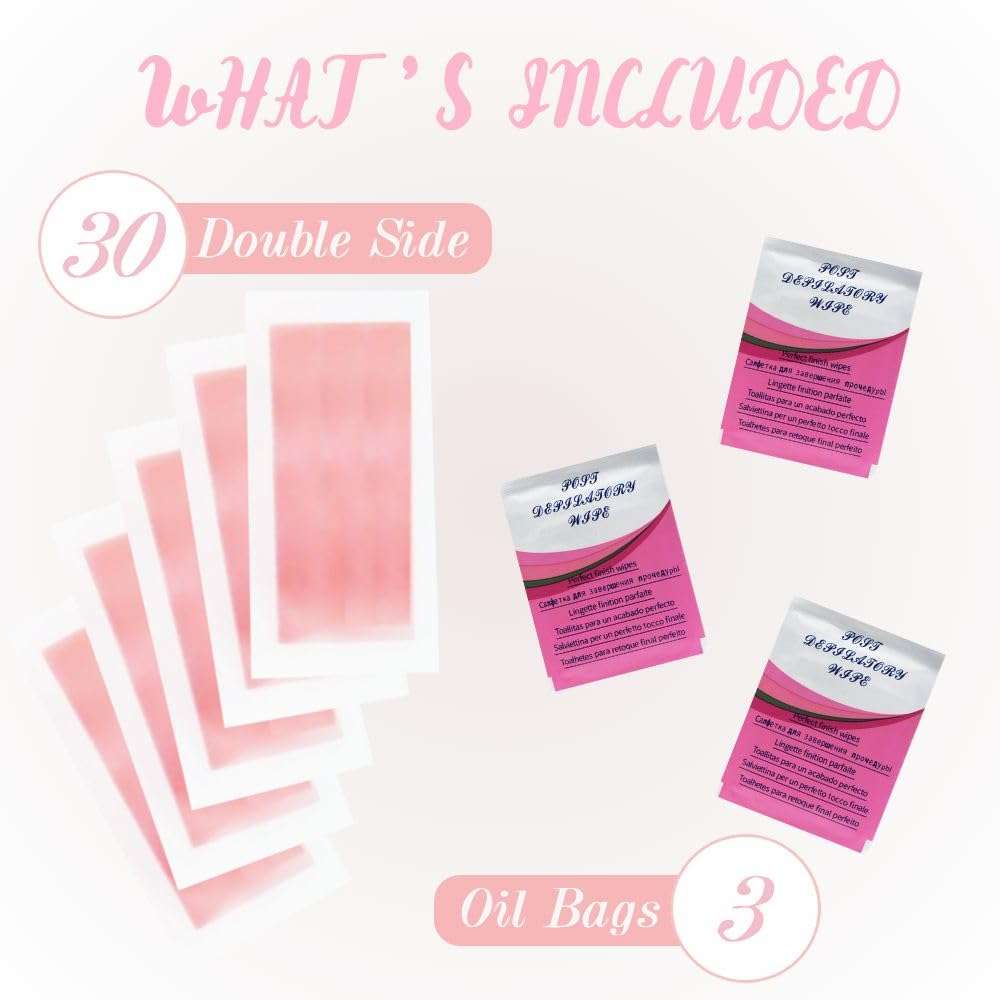 CVB Korean Formula Wax Strips for Women | 30 Body Hair Removal Strips | Removes Hair from the Root for Up to 28 Days | Includes Sweet Almond Oil Post-Wax Cloths & 3 Finish Wipes 4