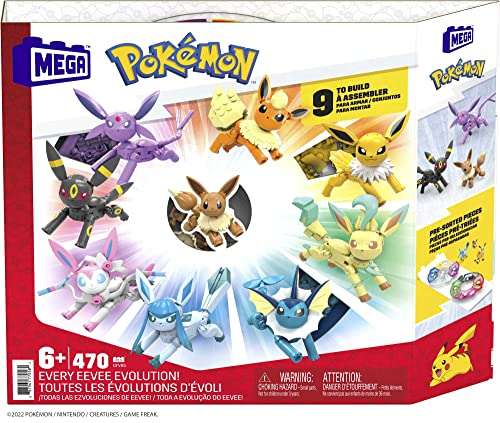 MEGA Pokémon Building Toys Set Every Eevee Evolution with 470 Pieces, 9 Poseable Characters, for Kids 5
