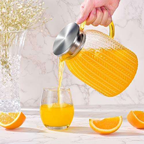 Aofmee 60oz Glass Pitcher, Water Pitcher with Lid, Iced Juice Jugs for Fridge, Glass Carafe for Cold or Hot Beverages, Sun Tea Jar, Easy Clean Heat Resistant Jug for Milk 6