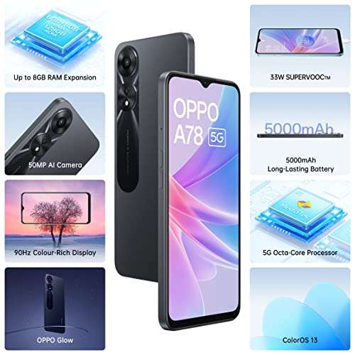 Oppo A78 5G (Glowing Black, 8GB RAM, 128 Storage) | 5000 mAh Battery with 33W SUPERVOOC Charger| 50MP AI Camera | 90Hz Refresh Rate | with No Cost EMI/Additional Exchange Offers 2