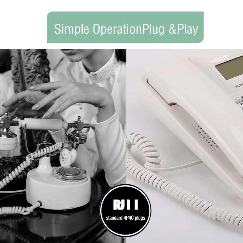 FEDUS Telephone Phone Handset Cable Cord, 12Ft Uncoiled / 2Ft Coiled, Landline Phone 4P4CPure-Copper Coiled Curly Cord Male to Male RJ9/RJ10 Cable, Telephone Accessory, Pack 2 4