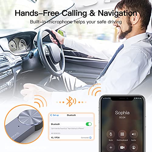 Bluetooth Aux Receiver for Car,3.5mm Aux Car Adapter, Bluetooth 5.0 Audio Music Receiver,Wireless Auxiliary Adapter for Car Stereo/Home Stereo/Wired Headphones/Speaker 4