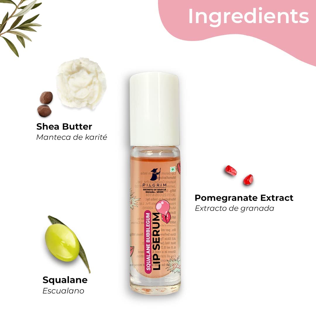 Squalane Lip Serum (Bubblegum) with roll-on for Visibly Plump Lips | Hydrating Lip serum for dark lips | Lip serum with Shea Butter & Pomegranate for plump & soft lips | Men & Women | 6 ml 4