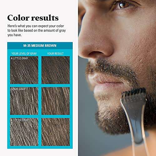 Just For Men Mustache & Beard, Beard Coloring for Gray Hair with Brush, with Keratin Biotin Aloe and Coconut Oil for Healthy Facial Hair - Medium Brown, M-35, Pack of 3 (Packaging May Vary) 6