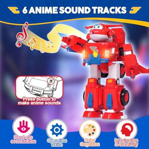 Super Wings 7" Donnie's Dozer Playset with 2" Transform-a-Bot Donnie Mini Figure, Transforming Airplane Toy Vehicle, Plane to Robot, Birthday Gift For Preschool Kids 3 4 5 year old Boys And Girls 3