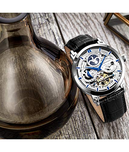 Stuhrling Original Legacy Men's Automatic Watch Stainless Steel 46 MM Case Genuine Leather Strap Watch Black 4