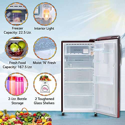 LG 190 L 4 Star Inverter Direct-Cool Single Door Refrigerator (GL-B201ASPY, Scarlet Plumeria, Moist 'N' Fresh, 2022 Model) 2