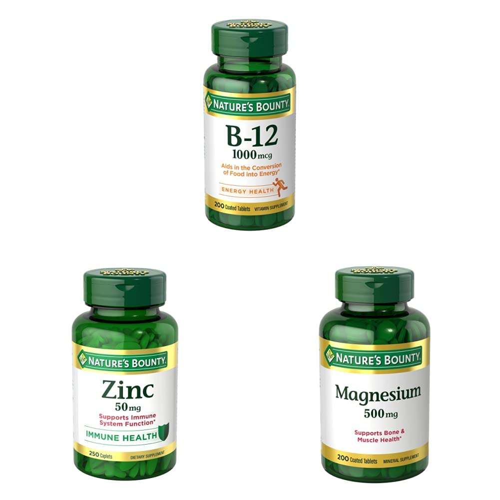 Nature's Bounty Vitamin B12, Magnesium & Zinc - Health & Immunity Support Bundle (3 Items) 1