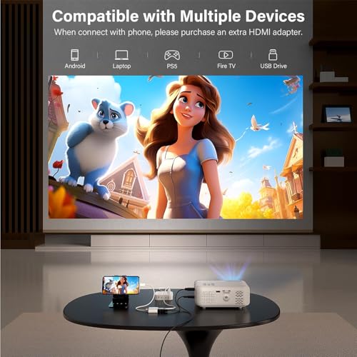 Mini Projector, VOPLLS 1080P Full HD Supported Video Projector, Portable Outdoor Home Theater Movie Projector, 50% Zoom, Compatible with HDMI, USB, AV, Smartphone/Tablet/Laptop (Small Projector) 4