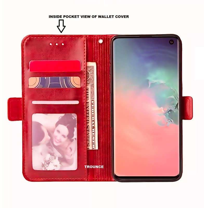 TROUNCE Zip Lock Pocket Ladies Card & Cash Wallet Purse Cover with Magnetic Closure (Red) for Realme X2 4