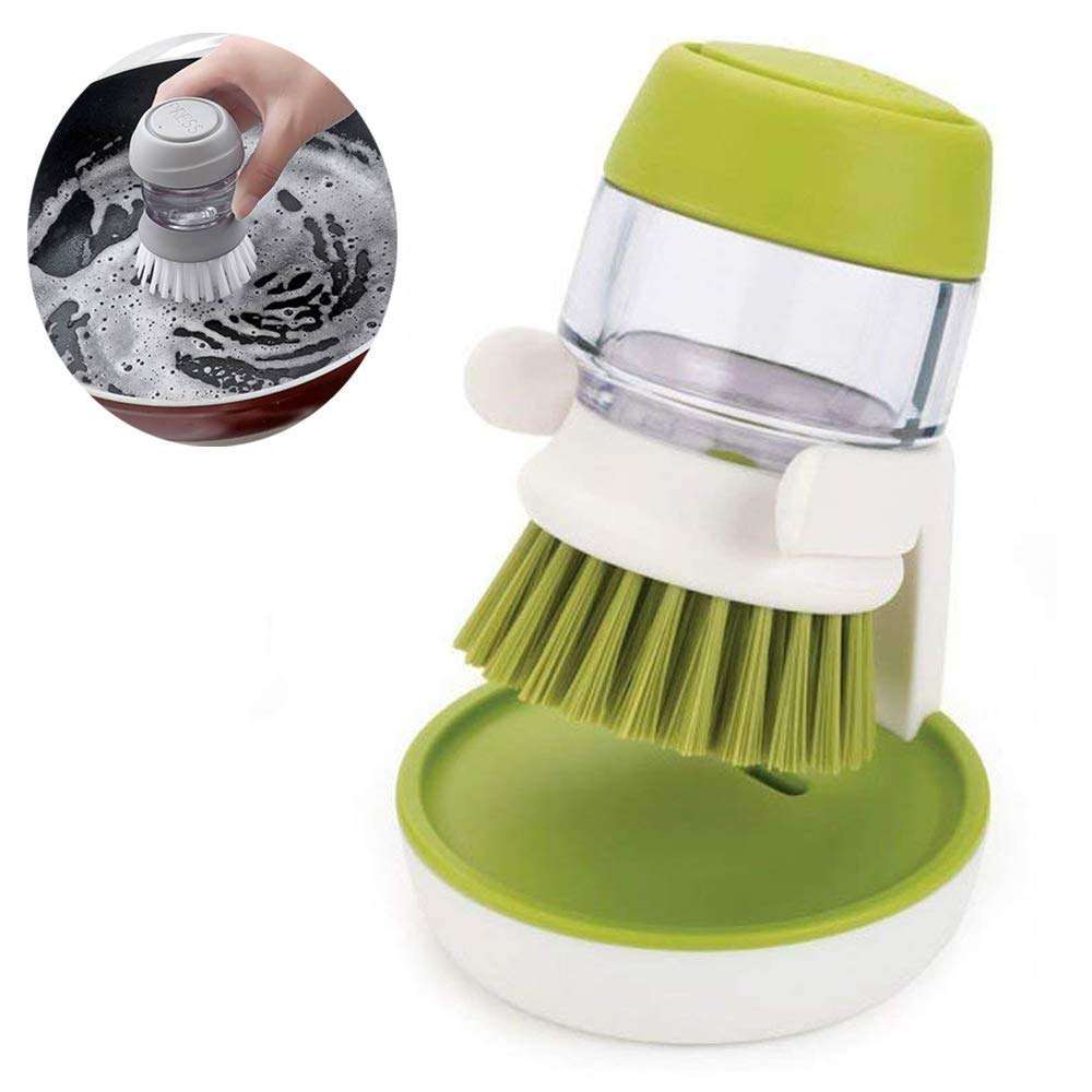 Red-Rubby Plastic Cleaning Brush with soap Dispenser for Kitchen Sink washbasin, Dish Washer with Storage Stand Holder, Palm Scrub soap Dispenser Washing-up Brush Multicolor Pack of 1 3
