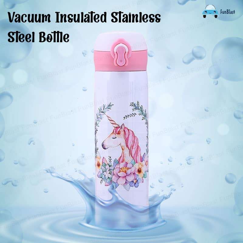 FunBlast Insulated Water Bottles Thermos Water Bottle with Cute Cap – Hot and Cold Water Bottle, Unicorn Water Bottle Double Wall Vacuum Insulated Stainless Steel Bottle – Best Gift (350 ML) (White) 3