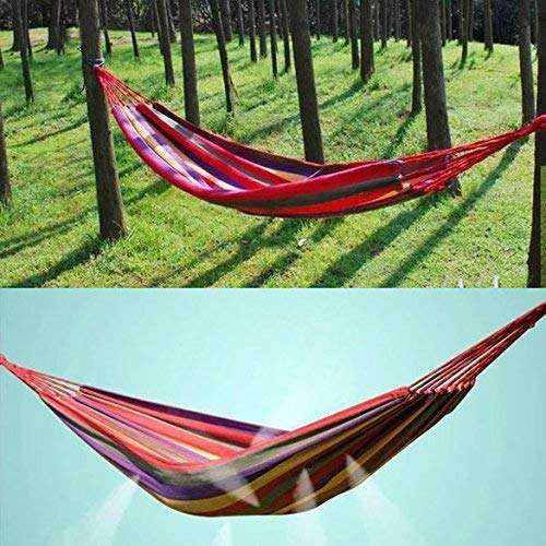 plenzo Travel Camping Hammock Cotton Fabric Swing Bed Canvas Stripe Outdoor Portable with Bag 5