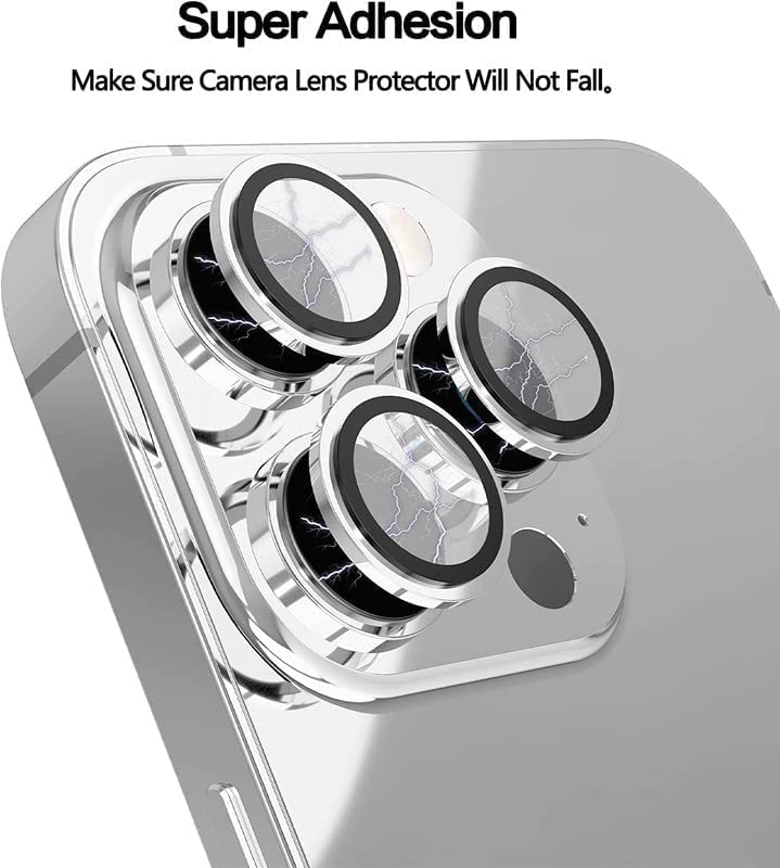 MobileZon Compatible for iPhone 14 Pro Max / 14 Pro Camera Lens Protector Tempered Glass Alloy Metal Rings Protection (Silver) 4