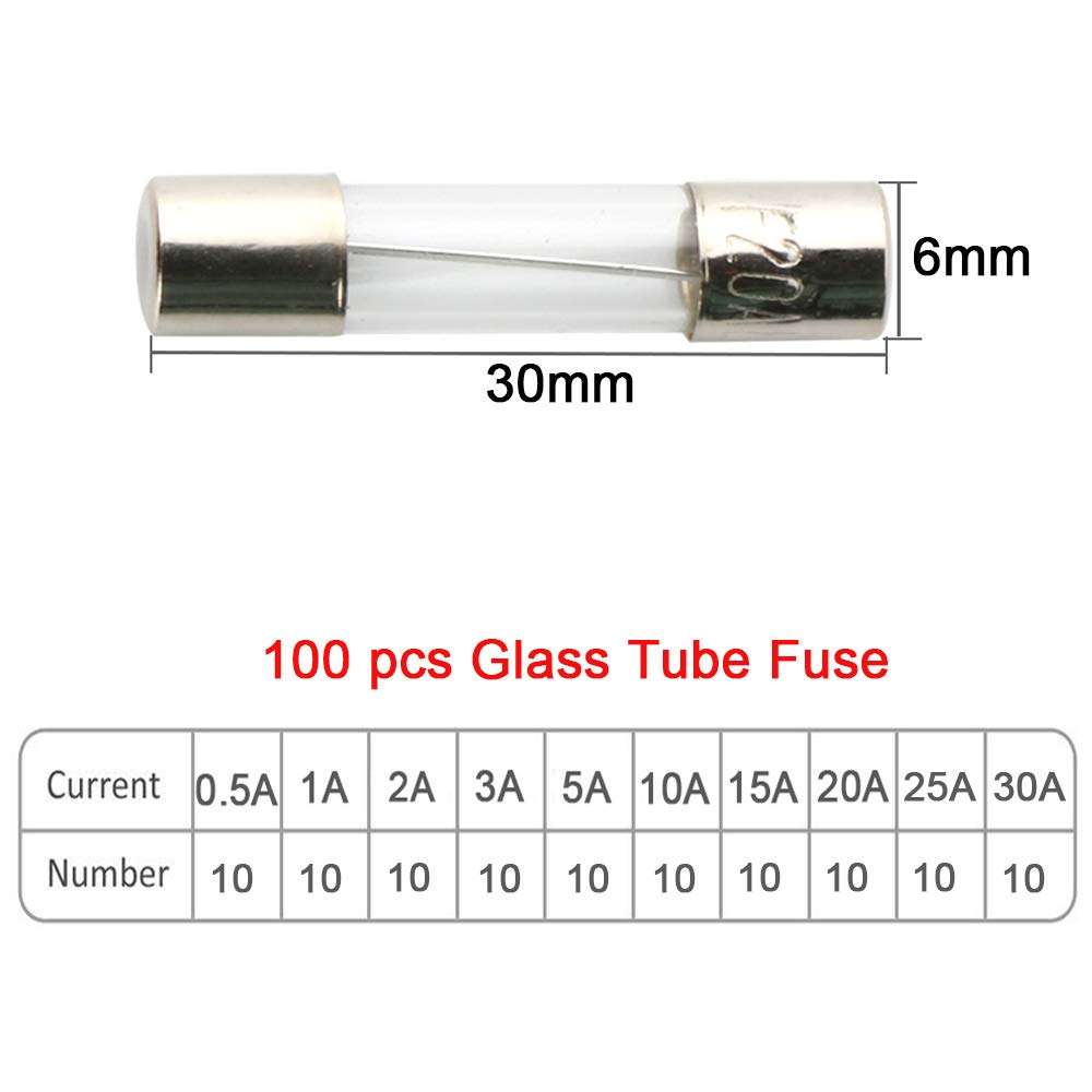 FULARR 125Pcs Professional Car Fast-Blow Glass Tube Fuse Kit: 100Pcs Quick Blow Fuses, 20Pcs Seats, 5Pcs Inline Screw Type Holders, With Transparent Plastic Box 3