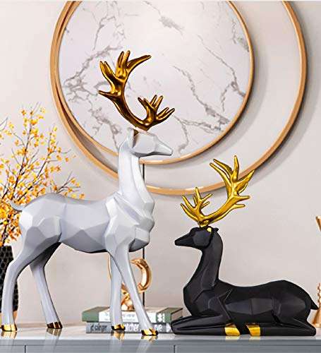 2pcs Elk Resin Home Decor Lucky Deer Statue Luxury Style Creative Craft Reindeer Figurines for Living Room, Bedroom, Office Desktop (Gold) 3
