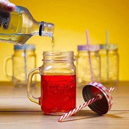 Evolluxi Glass Mason Jar with Multi-Color Air-Tight Lids with Straw Mugs with Handle, Regular Mouth for kitchen - 500 ML, Pack of (3) 6