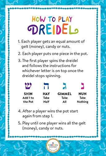 The Dreidel Company Bulk Solid Blue & White Wooden Hanukkah Dreidels, Hand Painted with English Transliteration- Includes Game Instruction Cards (4-Pack) 4