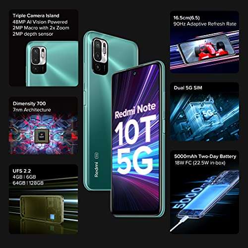 Redmi Note 10T 5G (Mint Green, 6GB RAM, 128GB Storage) | Dual5G | 90Hz Adaptive Refresh Rate | MediaTek Dimensity 700 7nm Processor | 22.5W Charger included 2
