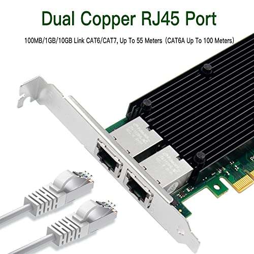 XZSNET 10Gb Ethernet Network Card with Intel X550 Chip, 10G PCIe NIC Compare to Intel X550-T2 Converged Network Adapter, Dual RJ45 Copper Ports, PCI Express X4 2