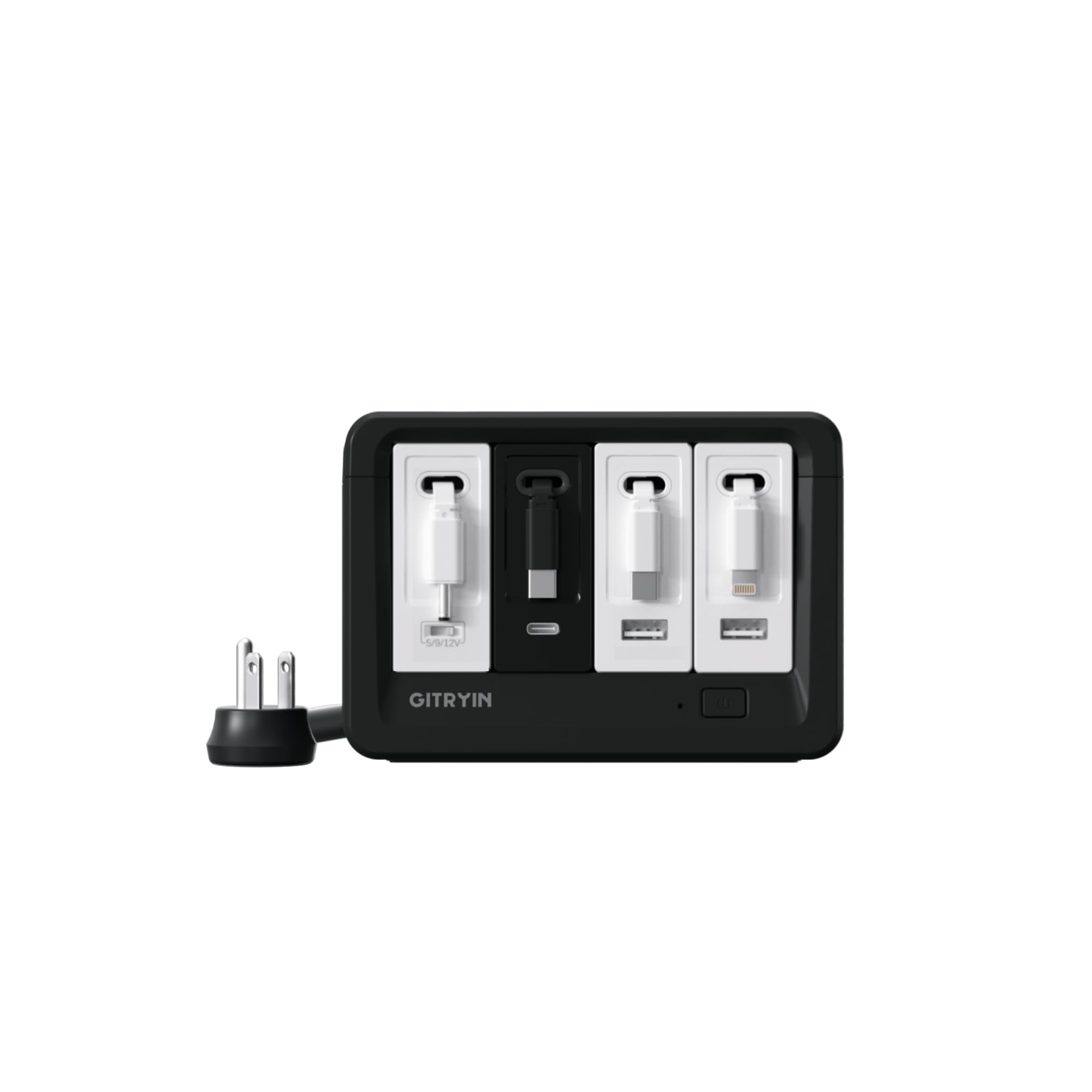 Gitryin 1 DC, 1 Lightning, 2 Type-C Retractable Wall Chargers with 2 USB A Ports and 1 Power Strip, 12-in-1 Desktop Charging Station 1