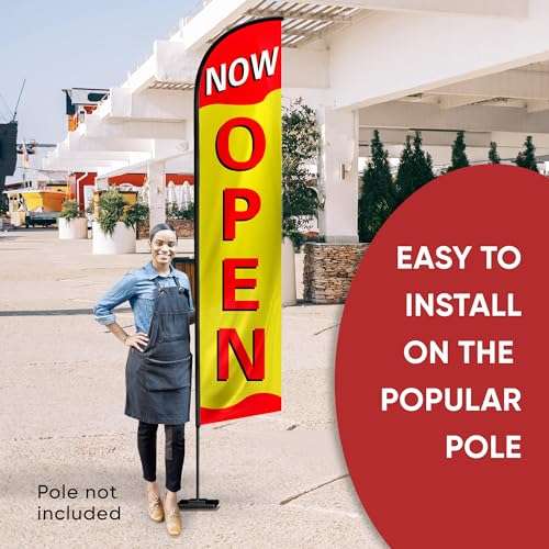 Open Flags for Businesses - Feather Banner - Now Open Sign for Business and House - Advertising Now Open Flag 12ft x 2.5ft Polyester 150D (Pole and hardware are not included) 5