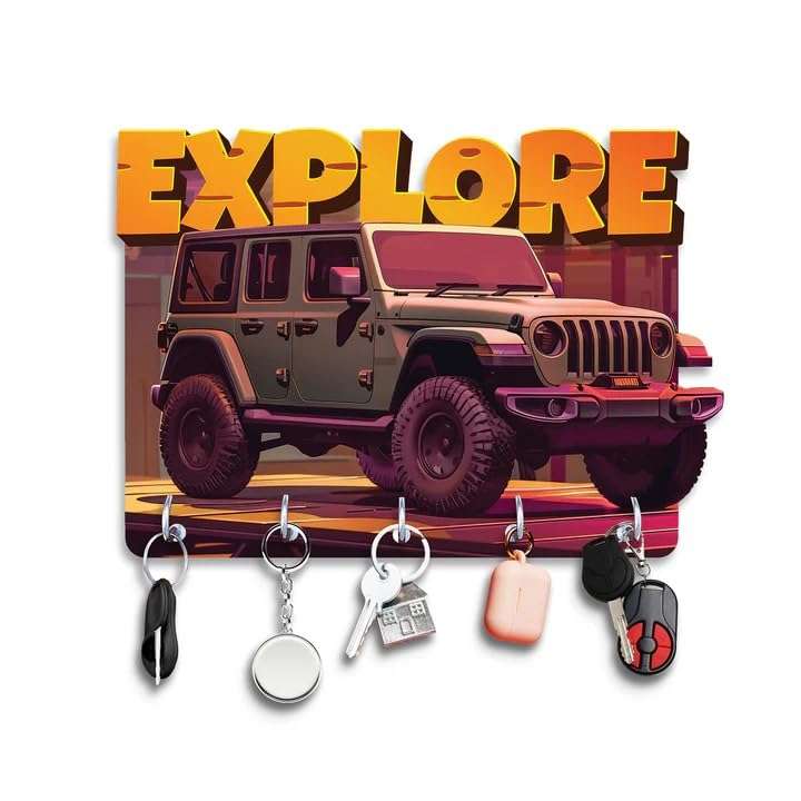 Wooden Key Holder Stand Wall Hanging Art for Home Office Decor - Explore Jeep Keyholder Key Hanger Decorative Items Home Office Kitchen Living Room Decoration 4