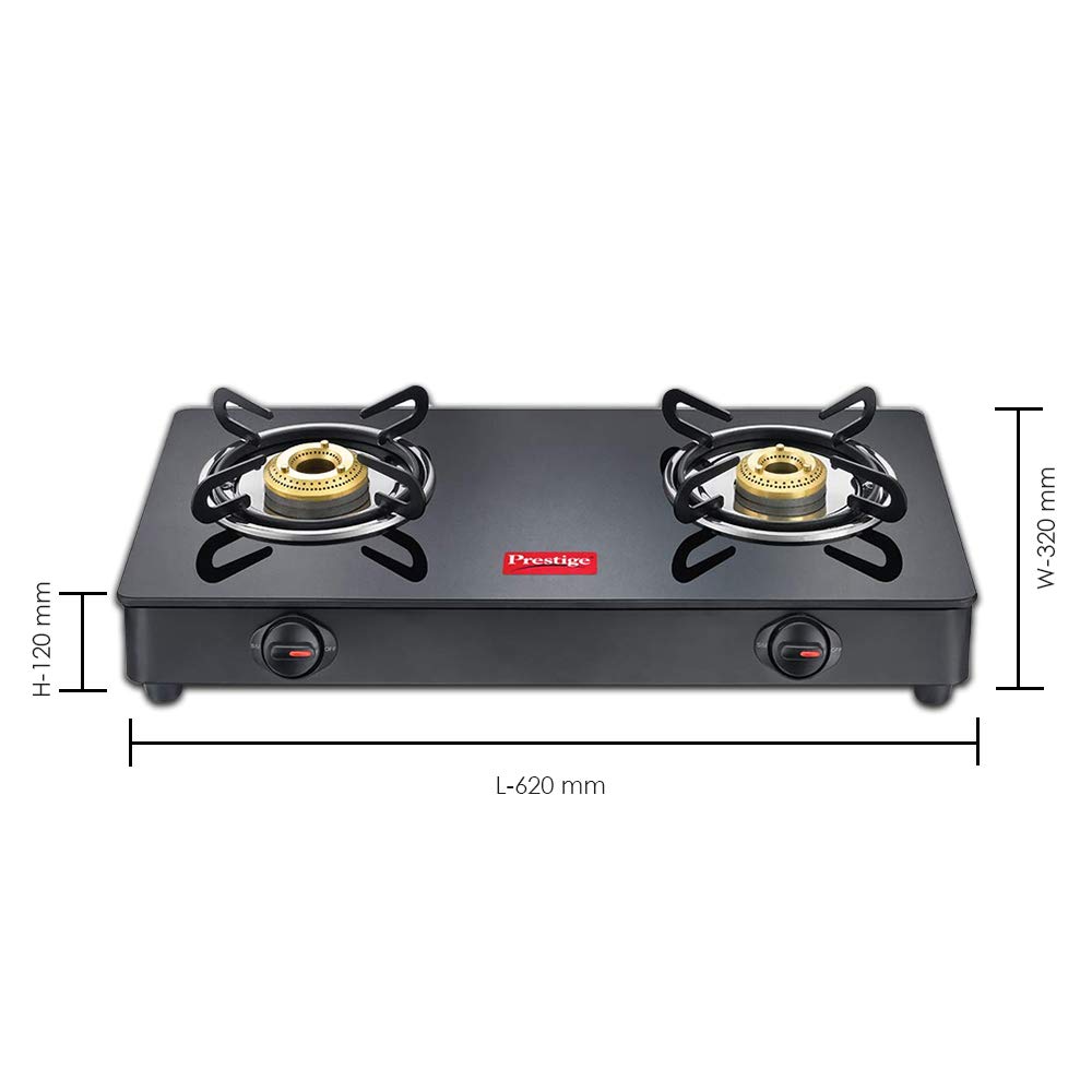 Prestige IRIS LPG Gas Stove, 2 Burner, Black, Powder coater Mild Steel with Glass Top, Manual 6