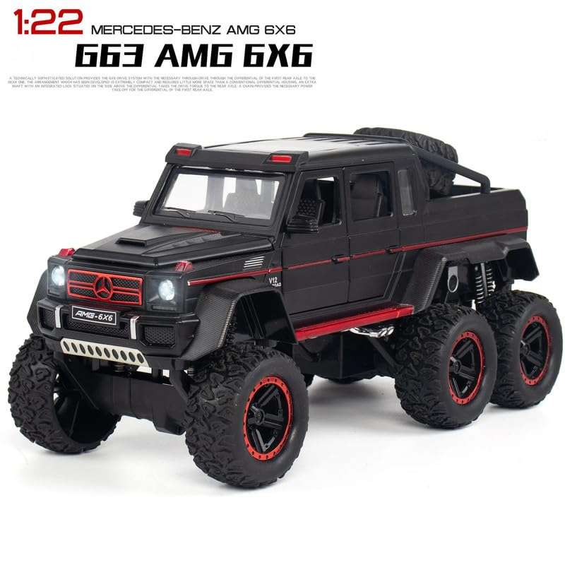 COCOBLINC 1:22 Big 6X6 AMG Benz G63 Alloy Diecast Model Car Pull Back Vehicle Toy with Openable 5 Doors Sound and Light Car for Kids (Black) 3