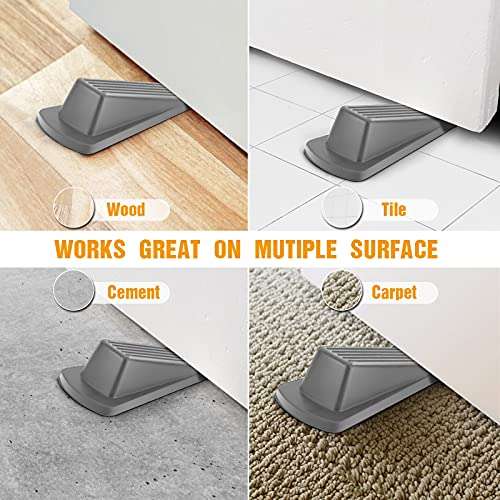 Crosize Door Stoppers for Floor Rubber Door Stop Wedge, Door Gaps and Prevent The Lock-Outs,Floor Sturdy Stackable Door Stop for Carpet Heavy Duty Door (Gray) 4