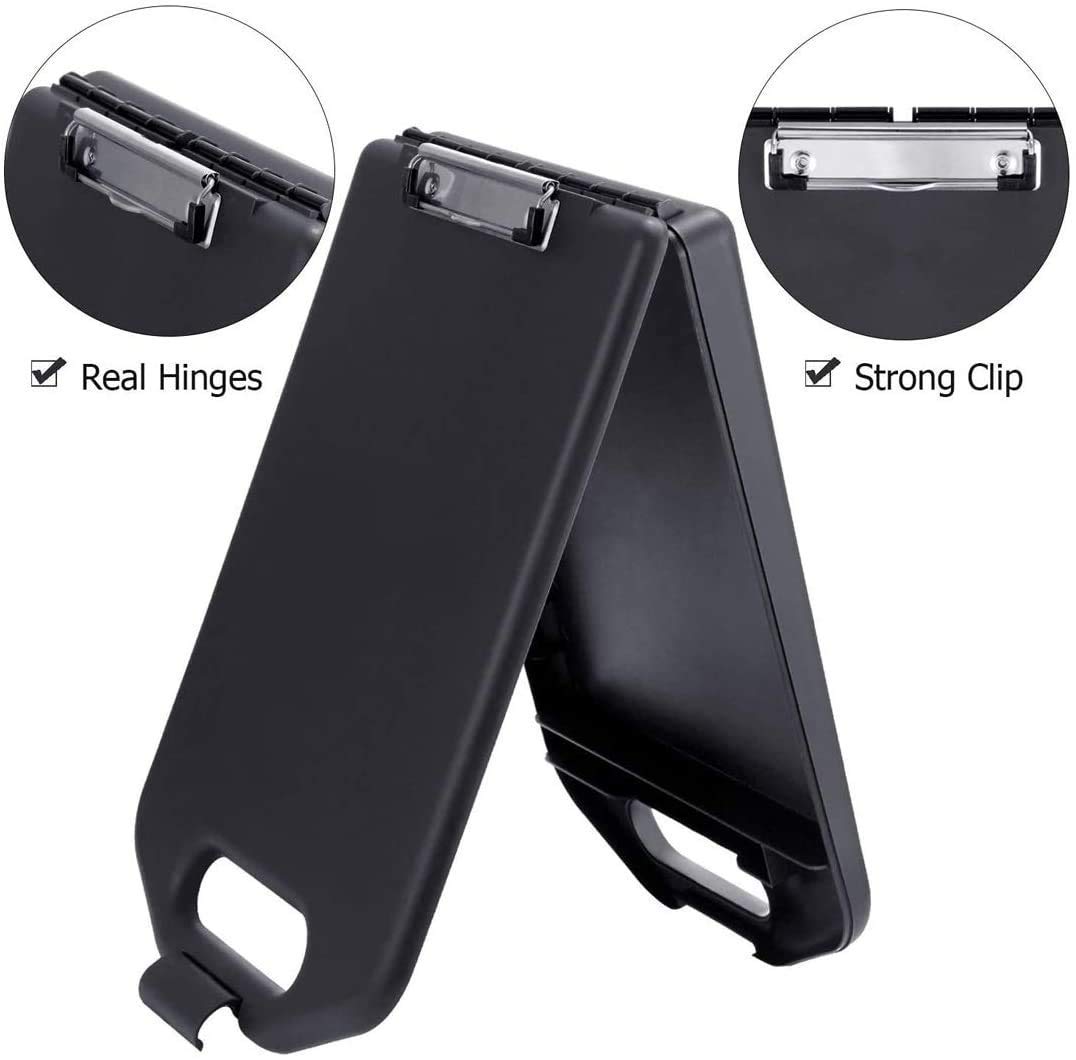Juflix Storage Clipboard A4 Plastic Clipboard Storage Box with Pen Compartment Slim Clipboard Folder Black Clipboard Case Paper Holder Storage Clipboard Portable Writing Clipboard for Paper Documents 4