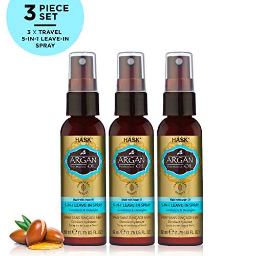 HASK Repairing ARGAN OIL 5-in-1 Leave In Conditioner Spray for all hair types, color safe, gluten free, sulfate free, paraben free - ARGAN OIL 3 PIECE TRAVEL SET 4