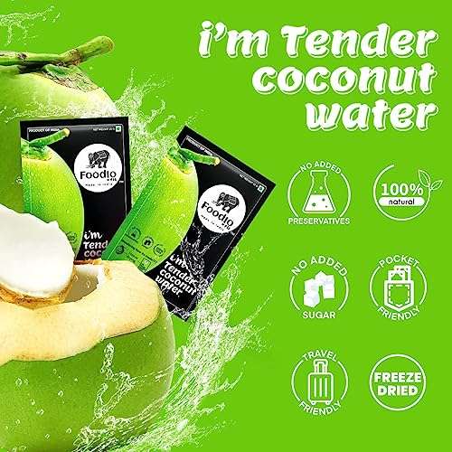 Foodio.fit Tender Coconut Powder Mix - 30 Pack | Coconut Water Powder | Nariyal Pani | Extract from Real Tender Coconuts | Energy Drink - Makes 6L of Coconut Water 2