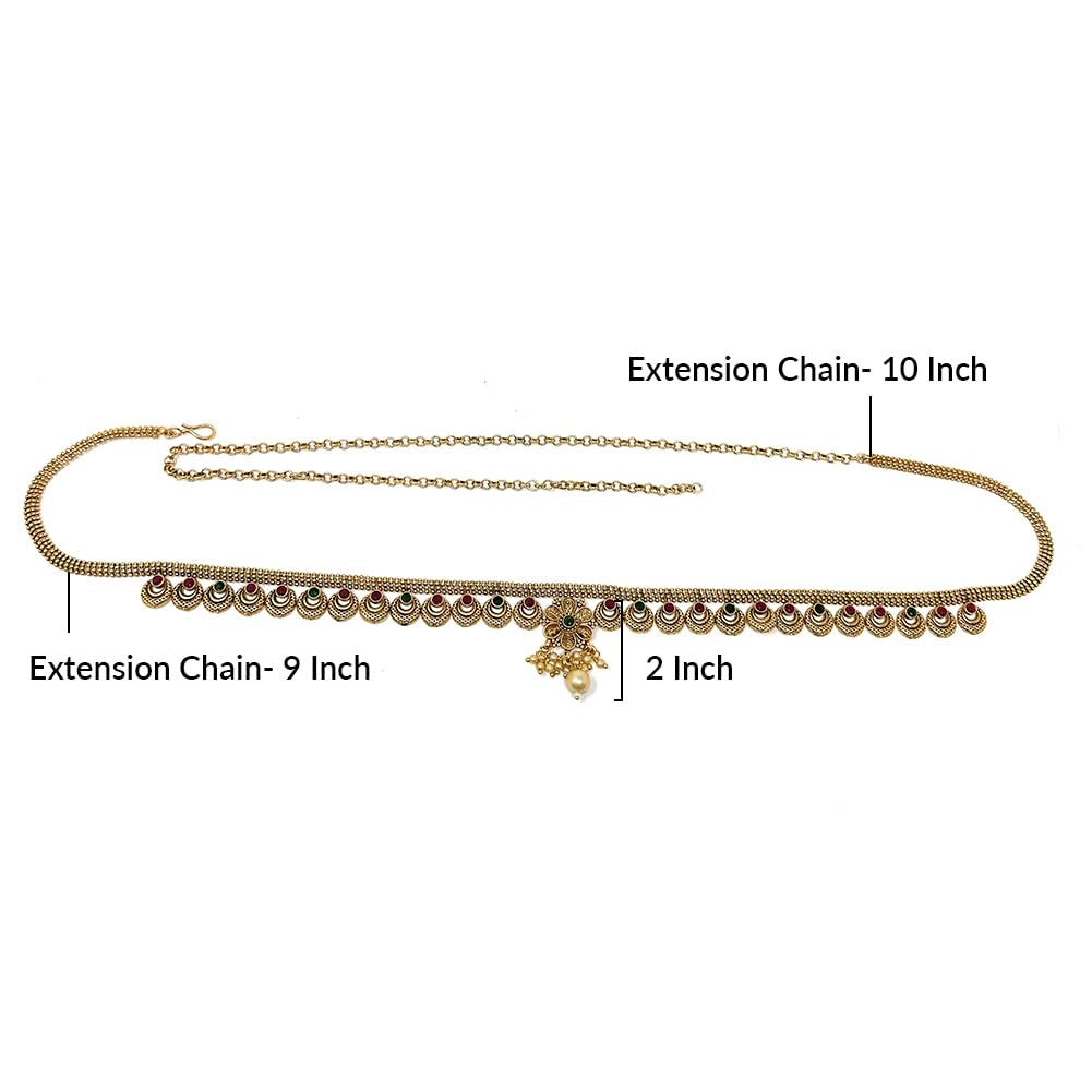 Duel On Jewel Indian Ethnic Gold Plated Openable Kada Bangle Set and Kamarbandh Chain 3